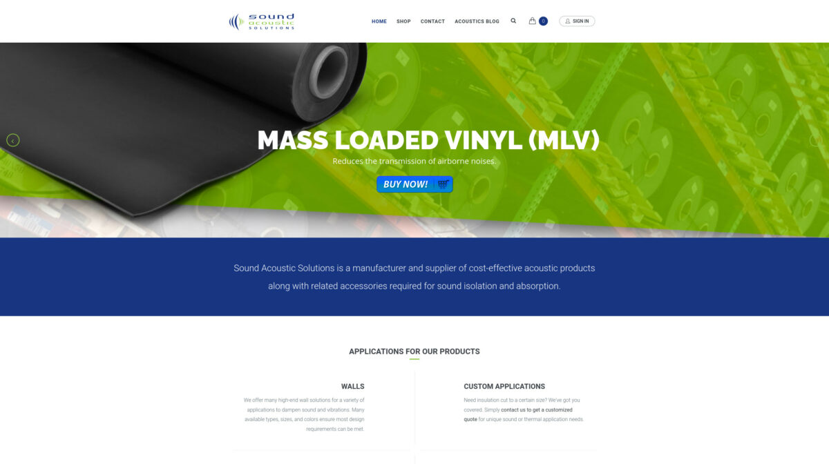 Sound Acoustic Solutions Website Home Page